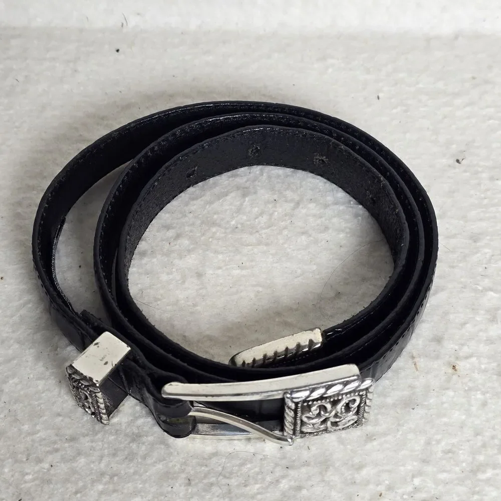 Brighton Black Textured Leather Brilliant Silver Work 3/4